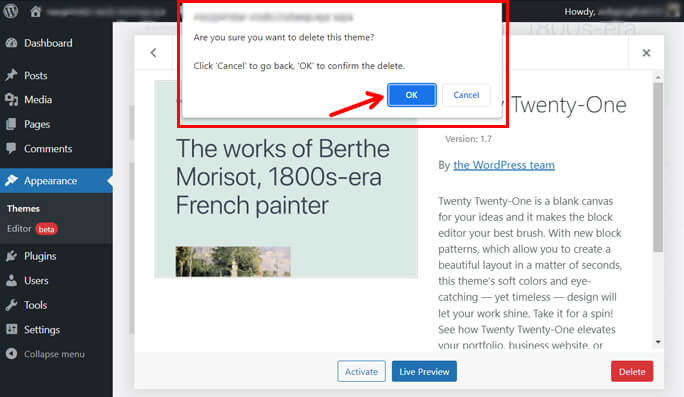 Confirm Theme Deletion