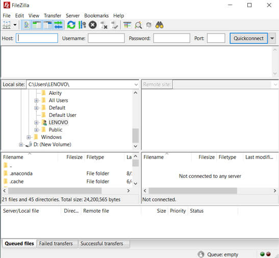 FileZilla Interface