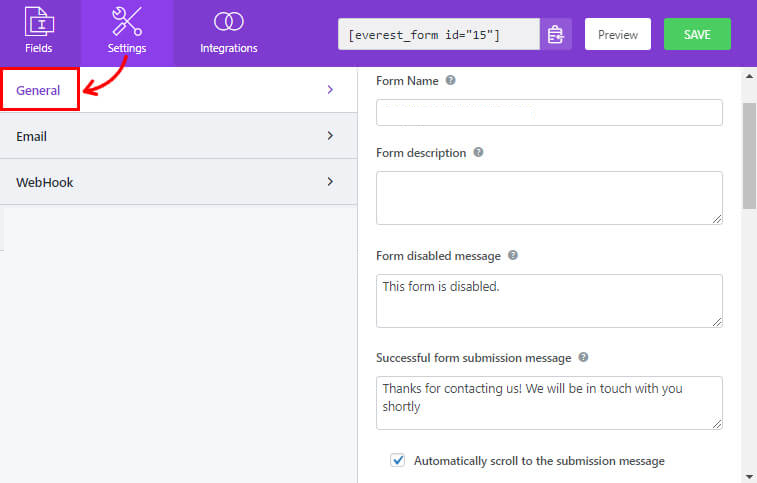 General Setting Contact Form