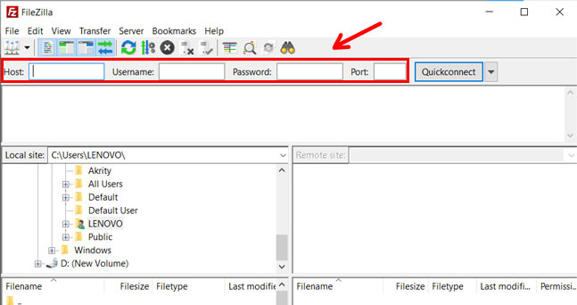 Host Username Password and Port Field