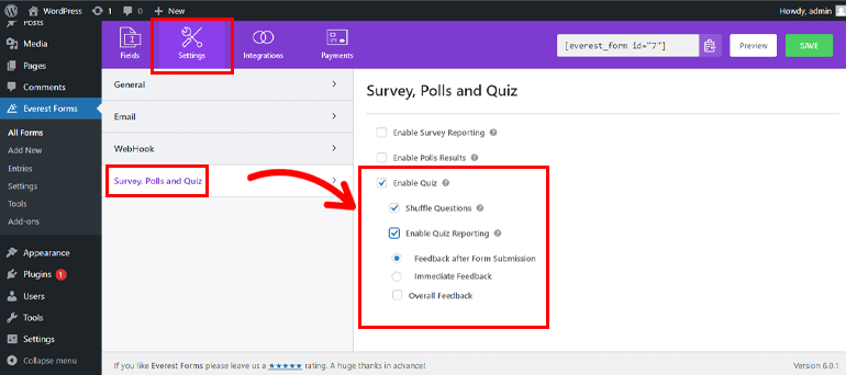 Enable Quiz