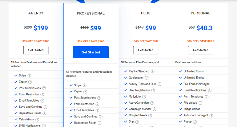 Everest Forms Pricing Page