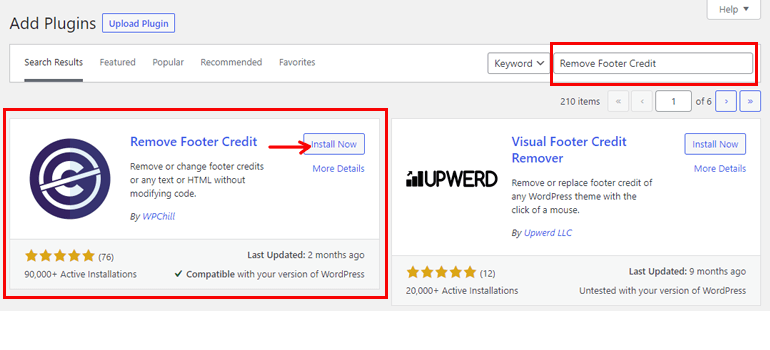Install Remove Footer Credit Plugin