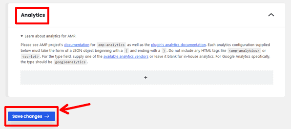 setting analytics for setting amp in WordPress